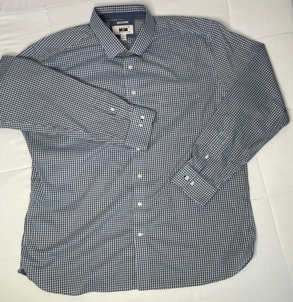 Jos A Bank Non-Iron Plaid Shirt Men’s 3XLT Blue Brown 100% Cotton